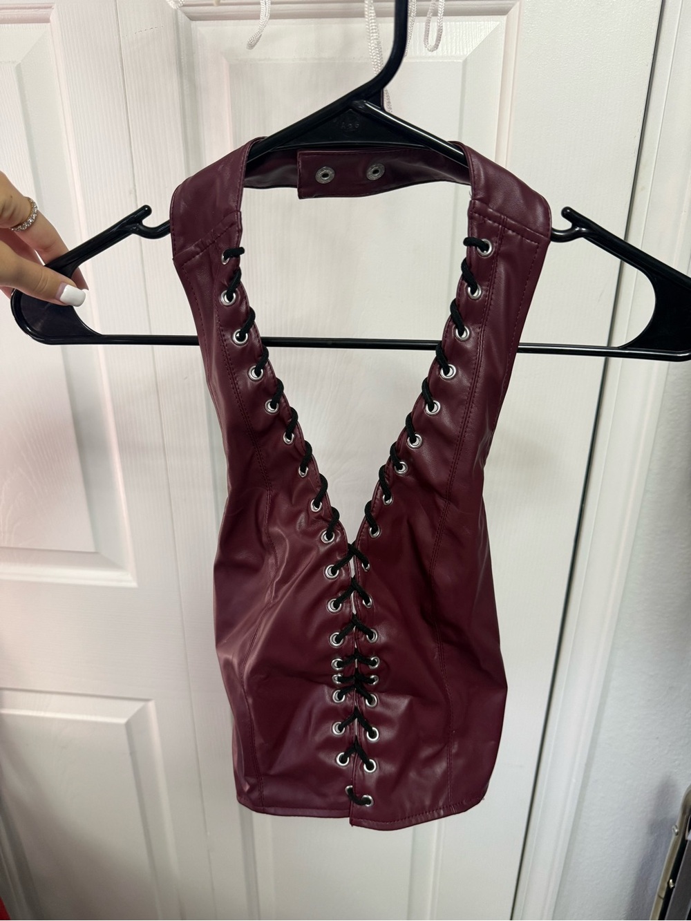 NEVER WORN COMES AS SET!! Burgundy Lace-Up Faux Leather Halter Camisole